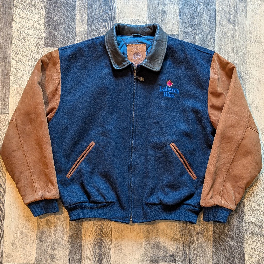 Golden Bear Jacket Brown Leather And Labatt’s Blue Wool Vintage